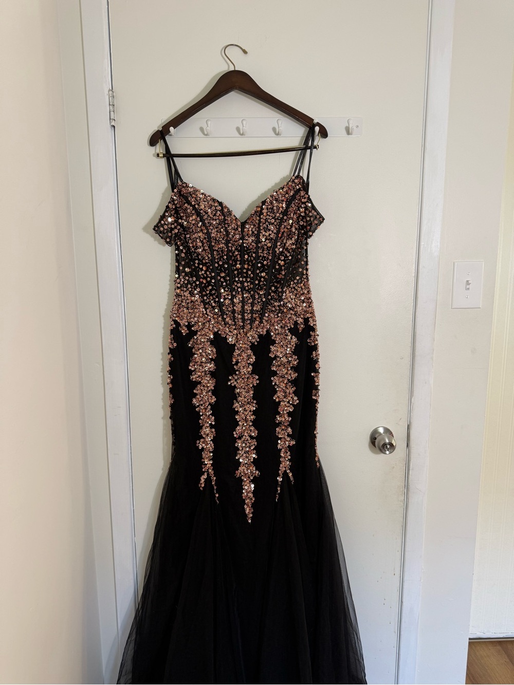 NWT Jovani 51115 Black Rose Gold Sequin Mermaid Gown